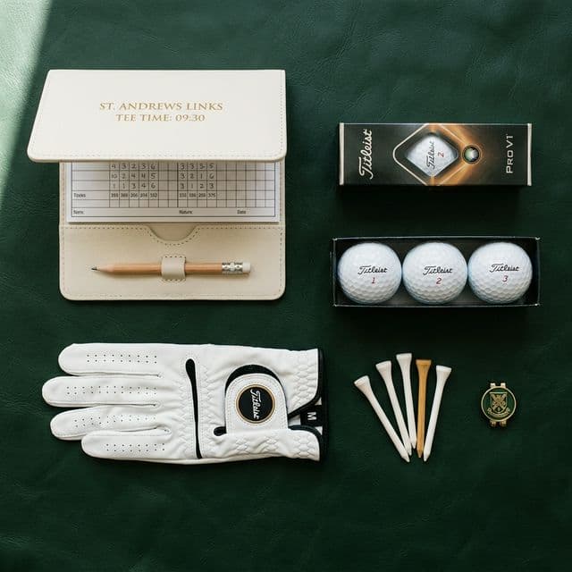 Golf gear product flat lay