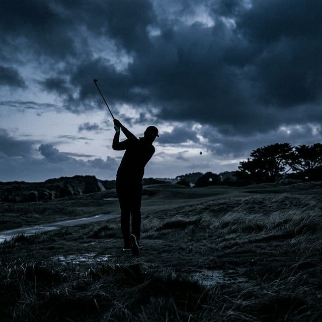 Golfer silhouette at dusk